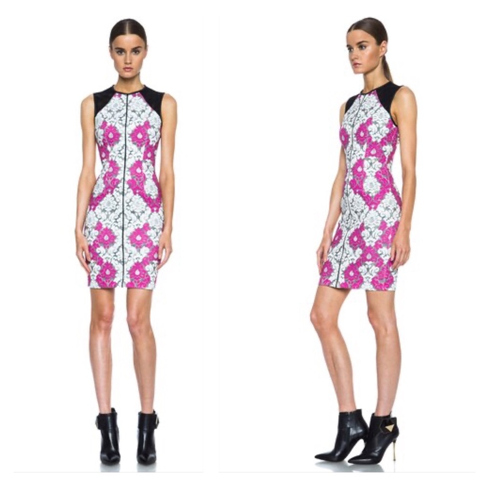 Yigal Azrouel Pink White Black Floral Print Mini Dress